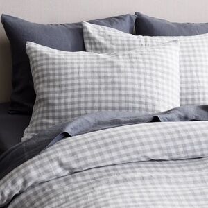 Quince NEW gingham linen standard pillow sham blue fog